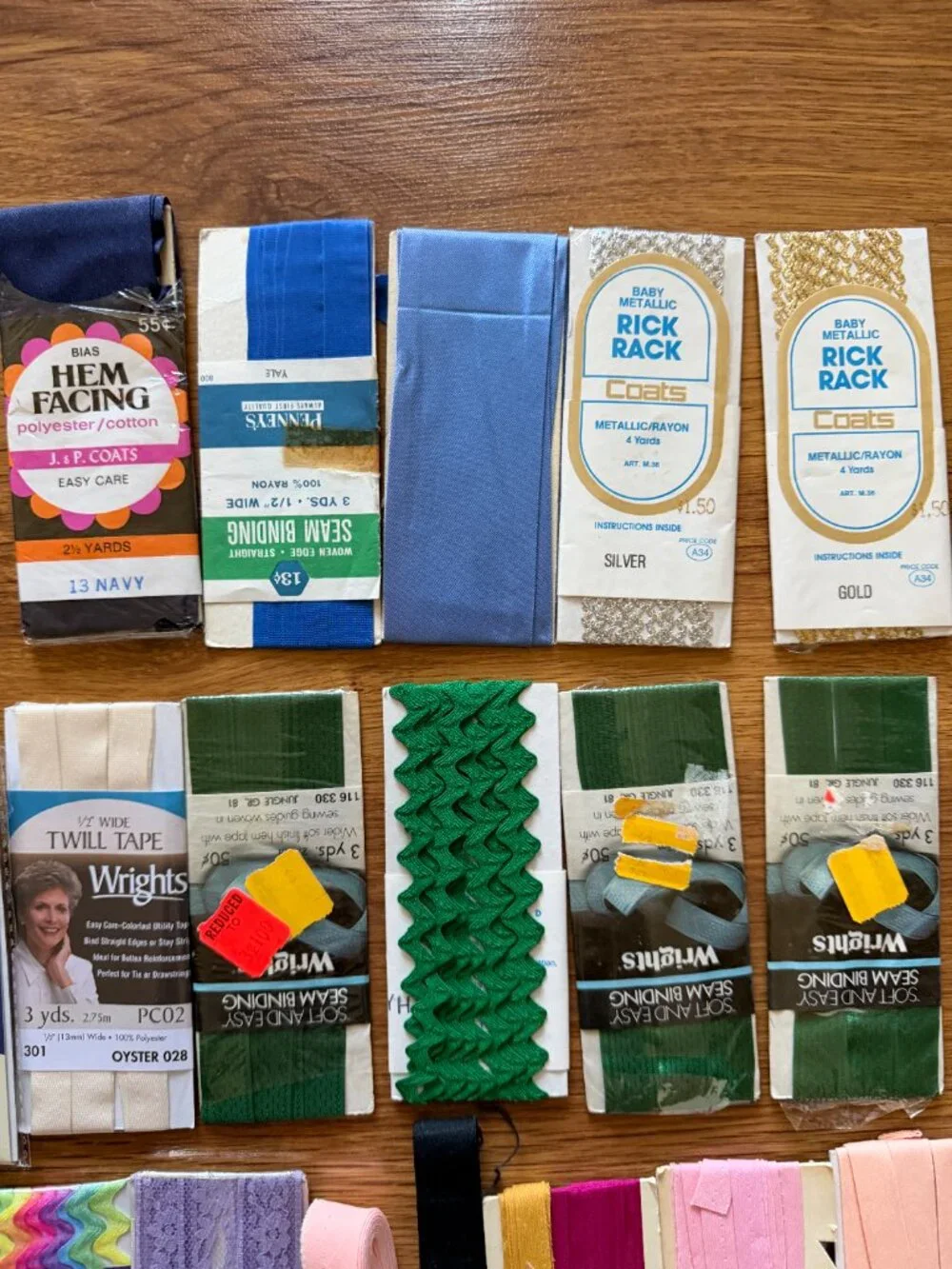Bundle Sewing Tape Bias, Hem, RicRac, Lace, Piping (Lot of 33)